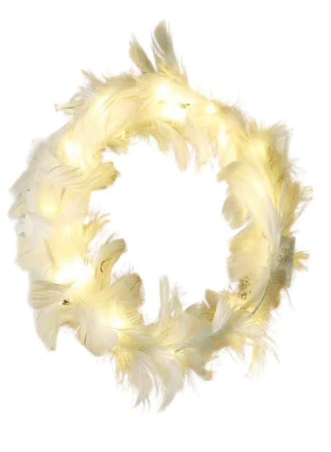 winvin LED Feather Wreath Crown Headband Light-Up Angel Halo Headband For Girl Women Festival Holiday Wedding Party Cosplay Supplies (Warm White) - Image 1